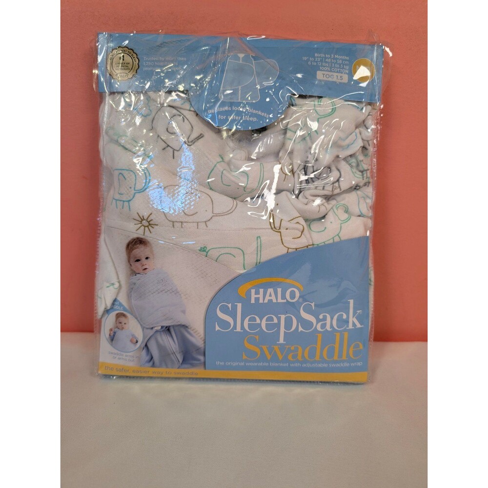 Halo Baby Sleepsack Swaddle White Elephant Print Birth-3 Months